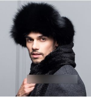 Зимна мъжка шапка с естествен дълъг косъм лисица шушляк