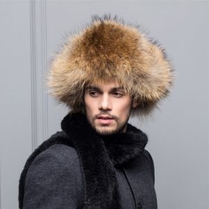 Мъжка зимна шапка с естествен дълъг косъм миеща мечка шушляк