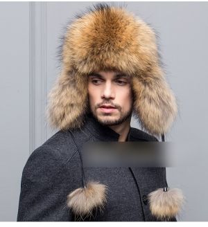 Мъжка зимна шапка с естествен дълъг косъм миеща мечка шушляк