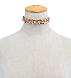 Чокър за врат дебела метална верига с кадифена панделка, НАЛИЧНА