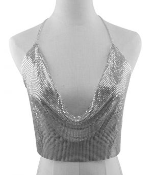 Късо блестящо бюстие с кристални камъни в три цвята