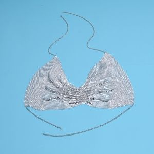 Късо блестящо бюстие с кристални камъни в три цвята