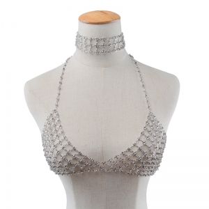 Комплект чокър и украшение за деколте с кристални камъни