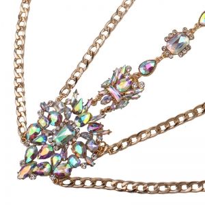 Бижу украшение за тяло дебела верига и големи кристални камъни