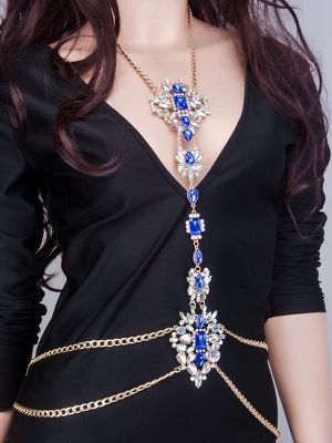 Бижу украшение за тяло дебела верига и големи кристални камъни