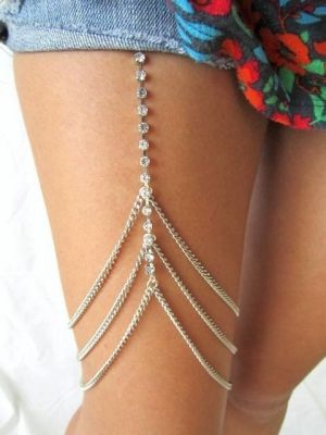 Украшение за бедро и крак с тънки верижки и кристални камъни