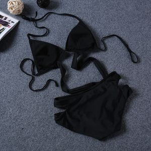 Секси моден черен бански от две части с ленти