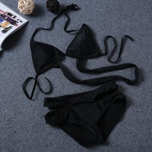 Секси моден черен бански от две части с ленти