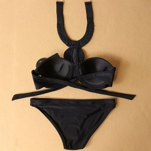 Луксозни черни бански с твърда чашка с колие