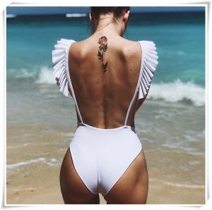 Цял бански в бяло с фламинго