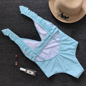 Моден цял бански с гол гръб, НАЛИЧЕН син, М размер