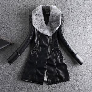Дамско кожено яке с вата и естествен косъм от заек