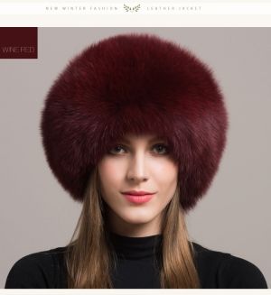 Зимна дамска шапка с естествен дълъг косъм лисица и естествена кожа