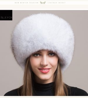 Зимна дамска шапка с естествен дълъг косъм лисица и естествена кожа