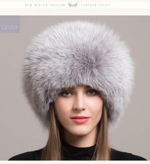 Зимна дамска шапка с естествен дълъг косъм лисица и естествена кожа