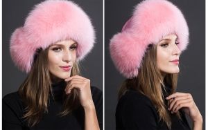 Дамска зимна шапка с естествен косъм лисица в 16 цвята
