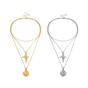 Тройно колие с КРЪСТ РОЗА и пендар с АНГЕЛ