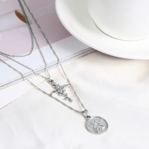 Тройно колие с КРЪСТ РОЗА и пендар с АНГЕЛ