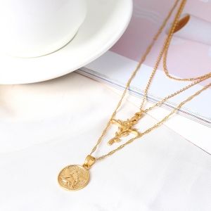 Тройно колие с КРЪСТ РОЗА и пендар с АНГЕЛ