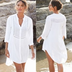 Бяла лятна плажна туника риза