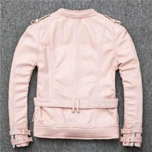 Дамско светло розово късо кожено яке естествена агнешка кожа