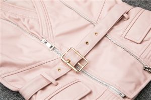 Дамско светло розово късо кожено яке естествена агнешка кожа