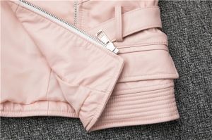 Дамско светло розово късо кожено яке естествена агнешка кожа