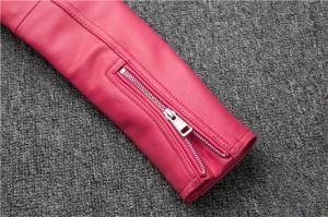 Дамско късо розово кожено яке естествена агнешка кожа