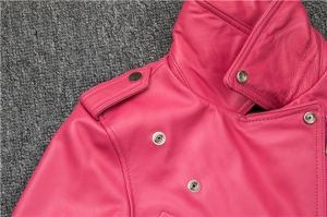 Дамско късо розово кожено яке естествена агнешка кожа