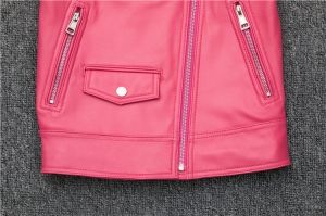 Дамско късо розово кожено яке естествена агнешка кожа