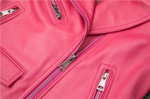 Дамско късо розово кожено яке естествена агнешка кожа