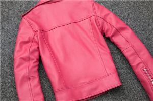Дамско късо розово кожено яке естествена агнешка кожа