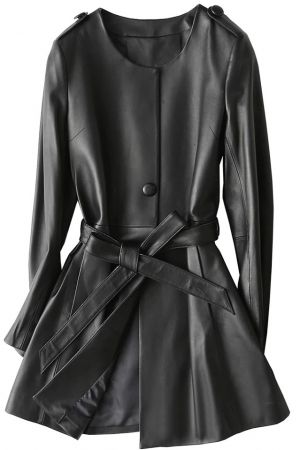 Елегантно дамско кожено яке естествена агнешка кожа с колан