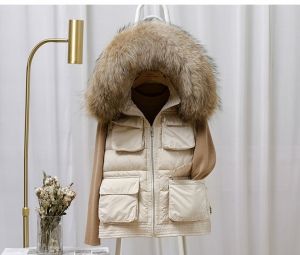 Дамски грейки с гъши пух и естествен косъм на качулката