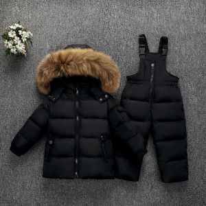 Детски зимни комплекти яке с гащеризон с гъши пух и яка естествен косъм