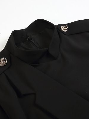 Модна дамска рокля с права яка бродиран златен феникс