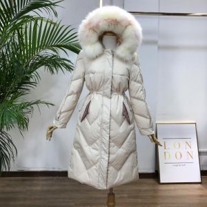 Олекотено зимно яке с гъши пух с качулка с естествен косъм, НАЛИЧНО S размер