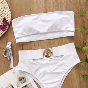 Луксозен секси бански с висока талия с колан с катарама 