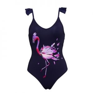 Цял бански в бяло с фламинго