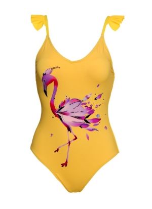 Цял бански в бяло с фламинго