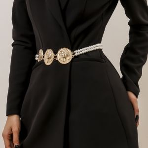 Бижу колан за талия с перли и метални плочки
