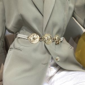 Бижу колан за талия с перли и метални плочки