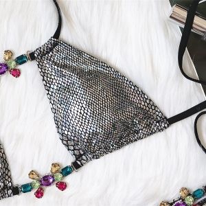 Секси луксозен бански със змийски десен с токи с камъни 