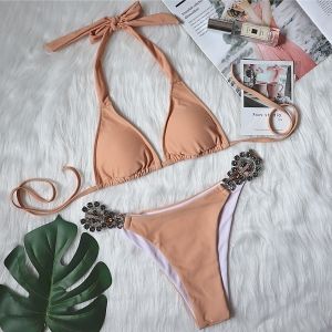 Секси изчистен бански с големи токи с камъни