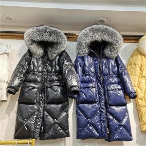 Дамско яке средна дължина с гъши пух и яка естествен косъм лисица, НАЛИЧНО S/M размер