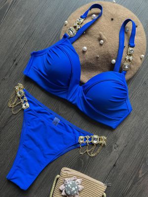 Луксозен бански с големи токи с камъни