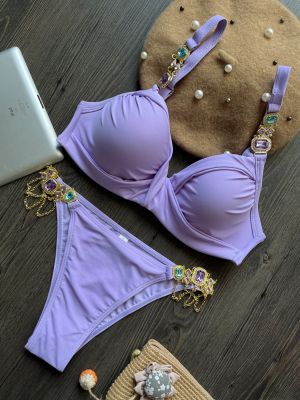 Луксозен бански с големи токи с камъни