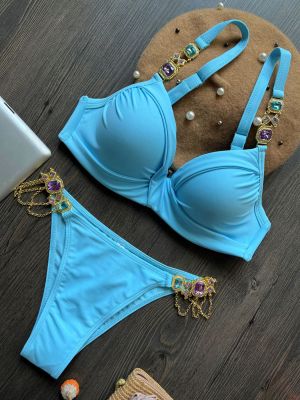 Луксозен бански с големи токи с камъни