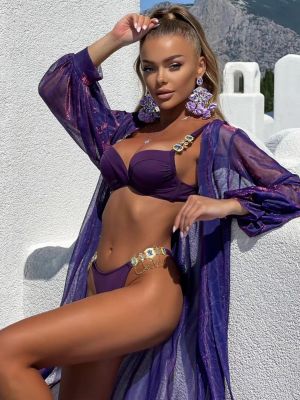 Луксозен бански с големи токи с камъни