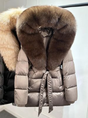 Луксозно яке от естествена сребърна лисица с качулка, голямо, 90% гъши пух, дебело и топло, водоустойчиво